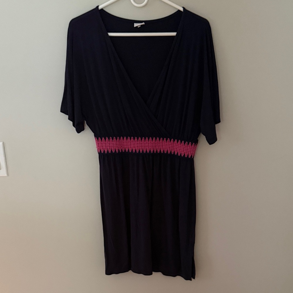 Elegant Navy Dress with Pink Accents